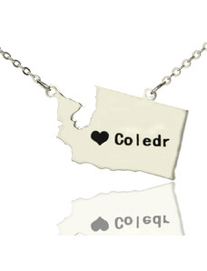 Personalisiertekette.De Washington State USA Karte Halskette mit Herz Namen Silber