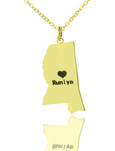 Personalisiertekette.De Mississippi State Shaped Halskette mit Herz Namen Gold überzogen