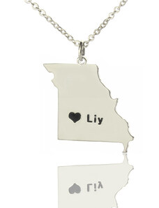 Personalisiertekette.De Benutzerdefinierte Missouri State Shaped Halsketten mit Herz Namen Silber