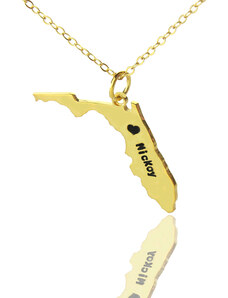 Personalisiertekette.De Individuelles Florida State USA Karte Halskette mit Herz Namen Gold überzogen