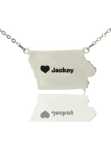 Personalisiertekette.De Iowa State USA Karte Halskette mit Herz Namen Silber