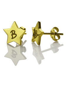 Personalisiertekette.De Stern Bolzen Ohrringe mit dem Buchstaben in Gold