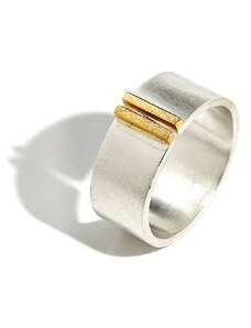 Personalisiertekette.De Silber und Gold Doppel Bar Wide Band Ring