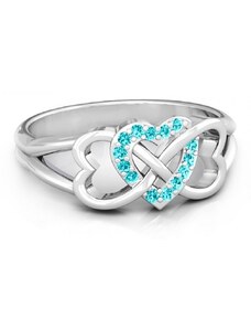 Personalisiertekette.De Sterling Silber Dreifacher Herz Infinity Ring mit Minze Swarovski Zirkonia Steinen