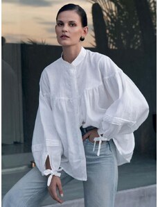 Luciee Oversized Linen Shirt - White