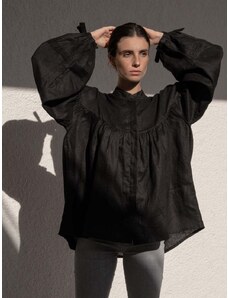 Luciee Oversized Linen Shirt - Black