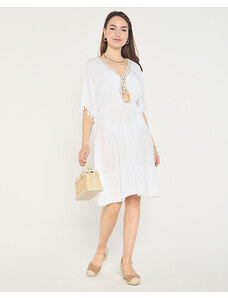 marka niezdefiniowana Weißes kurzes Damenkleid mit Rüschen und Fransen - Bekleidung - weiß