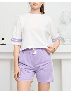 PRENSES tayt Sport-Trainingsanzug für Damen mit lila Streifen - Bekleidung - violett || weiß