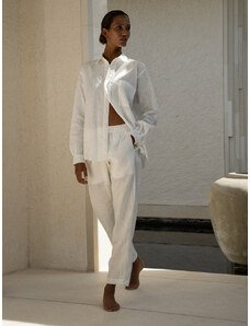 Luciee High Waist Linen Pants - White