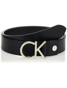 Calvin Klein Damen Gürtel Ck Logo Belt 3.5 cm Ledergürtel, Schwarz (Black Leather/Light Gold Buckle), 80 cm