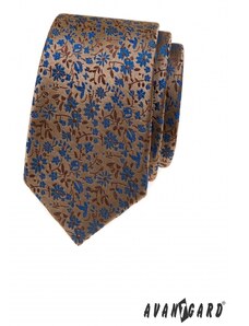 Avantgard Braune schmale Krawatte mit Blumenmuster