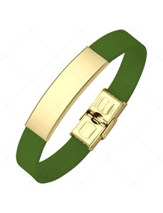 BALCANO - Grünes Leder Armband mit gravierbarem rechteckigen Kopfstück aus 18K vergoldetem Edelstahl