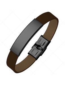 BALCANO - Dunkelbraunes Leder armband mit gravierbarem Kopfstück aus Edelstahl mit schwarzer PVD-Beschichtung