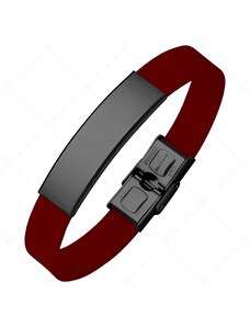 BALCANO - Burgunderrotes Leder armband mit gravierbarem Kopfstück aus Edelstahl mit schwarzer PVD-Beschichtung