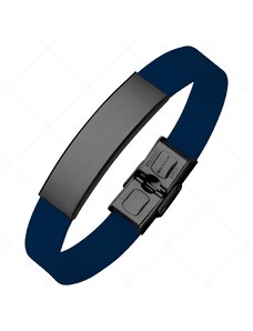 BALCANO - Dunkel blaues Leder armband mit gravierbarem Kopfstück aus Edelstahl mit schwarzer PVD-Beschichtung