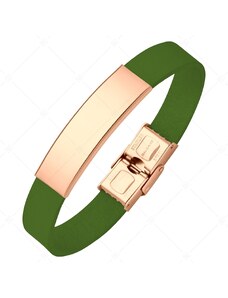 BALCANO - Grünes Leder Armband mit gravierbarem rechteckigen Kopfstück aus 18K rosévergoldetem Edelstahl