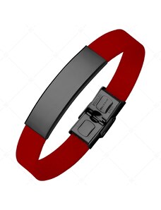 BALCANO - Rotes Leder armband mit gravierbarem Kopfstück aus Edelstahl mit schwarzer PVD-Beschichtung