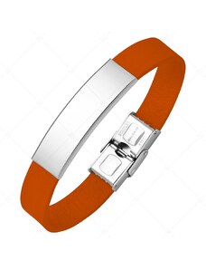 BALCANO - Orange Leder Armband mit gravierbarem rechteckigen Kopfstück aus Edelstahl