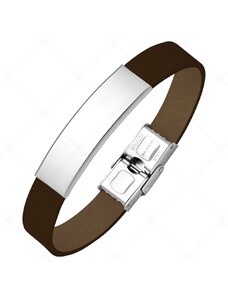 BALCANO - Dunkelbraunes Leder Armband mit gravierbarem rechteckigen Kopfstück aus Edelstahl