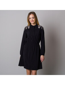 Willsoor Kurzes schwarzes Kleid mit Stehkragen und dekorativen Fransen