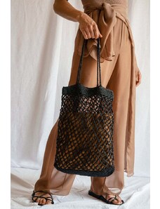 Plexida Raffia Tote Bag In Black - Net Bag