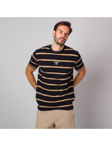 Willsoor Schwarzes Herren-T-Shirt mit beigen Streifen 14125
