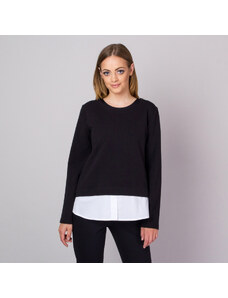 Willsoor Modisches langärmeliges Damenshirt in Schwarz, mit einem weißen Bluseneinsatz 14324