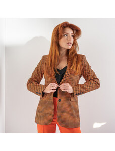 Willsoor Damen Anzugjacke in Orange, mit schwarzem Pepita Muster 14461