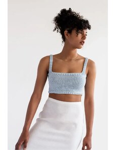 Plexida Crochet Crop Top Square Neckline - Light Blue