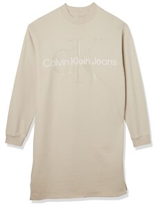Calvin Klein Jeans Damen Glossy Monogram Crew Neck Dress J20J219075 Hoodie-Kleider, Beige (Eggshell), M