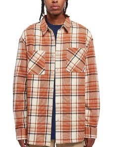 Urban Classics Men's Long Oversized Checked Leaves Shirt, softseagrass/red, 4XL
