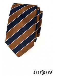 Avantgard Blau-braun gestreifte schmale Krawatte