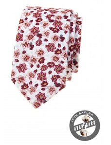 Avantgard Weiße Krawatte mit rotem Blumenmuster