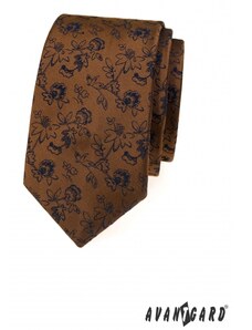 Avantgard Braune schmale Krawatte mit Blumen