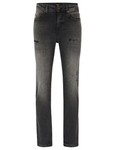 BOSS Herren Taber Zip BC-C Tapered-Fit Jeans aus bequemem Stretch-Denim mit schwarzer Schwefelwaschung Schwarz 32/34