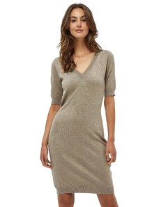 Minus Milla V-Ausschnitt Halb Ärmel Stricken Kleid | Kleid Damen In Beige | Herbst Kleid Damen Elegant | Größe M