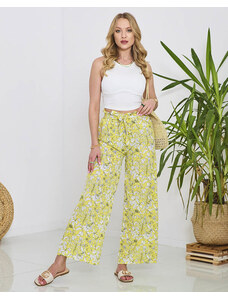 fashion Gelbe Damen-Palazzohose mit weißen Blumen - Kleidung - gelb