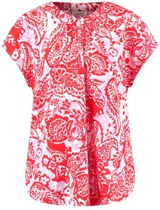 Gerry Weber Damen Gemustertes Blusenshirt mit geknöpftem Ausschnitt Kurzarm, überschnittene Schultern Gemustert Ecru/Weiss/Rot/Orange Druck 38