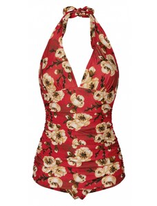 Bettie Page Swimwear Blossom One Piece Neckholder Badeanzug in Rot