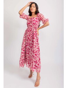 Aroop Sheer Floral Maxi Dress - Pink