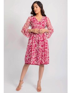 Aroop Sheer Floral Midi Dress - Pink