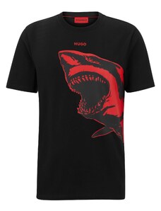 HUGO Herren Darmolejo T-Shirt aus Baumwoll-Jersey mit Haifisch-Print Schwarz S