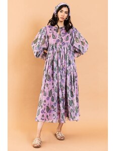 Aroop Sheer Floral Dress Long Sleeves - Lilac