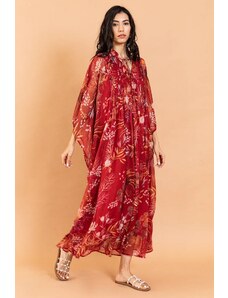 Aroop Chiffon Floral Kaftan Maxi Dress - Red