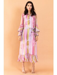 Aroop Chiffon Long Sleeve Maxi Dress - Blush