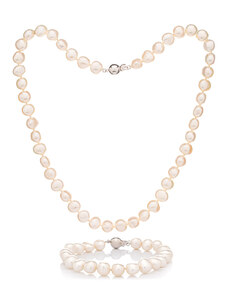 Buka Jewelry Perlenset Armband und Halskette 7 weiß - Nuggets