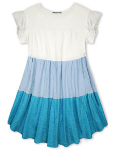 Kleid mit Color-Blocking-Optik babyblau/türkisblau