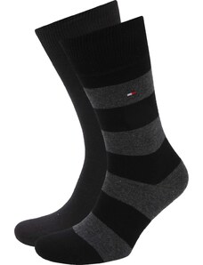 Tommy Hilfiger 2-Pack Socken Streifen Uni Schwarz