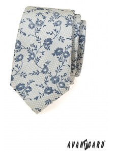 Avantgard Graue Krawatte mit blauem Blumenmuster