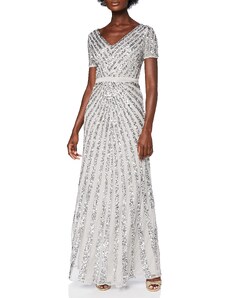 Maya Deluxe Damen Maya Deluxe Evening Sequins Maxi Evening Elegant for Wedding V-neck A-line Cut Bridesmaid Dress, Grau, 36 EU